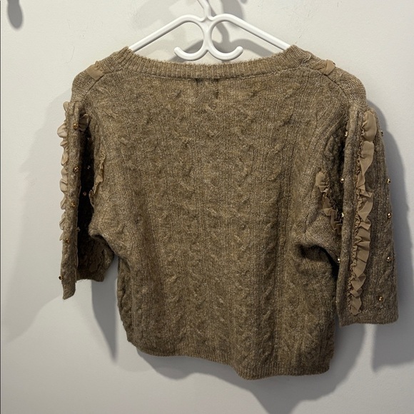 Maeve Embellished Tan Ruffle Button Cardigan - Picture 6 of 8